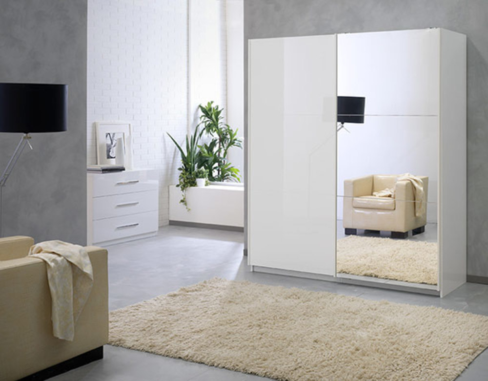 Armoire 2 portes en 230 cm laquée Jazzy Structure blanche/blanc/miroir