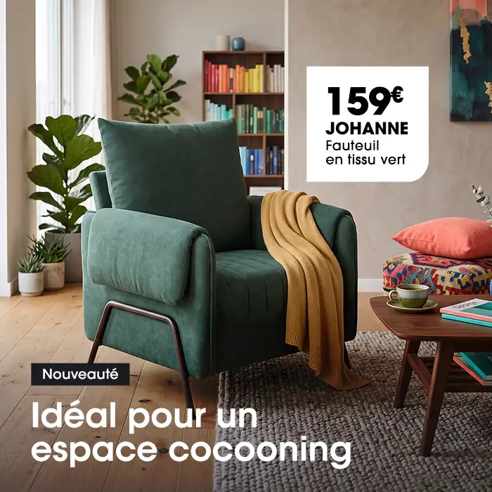 Fauteuil de salon en tissu vert JOHANNE