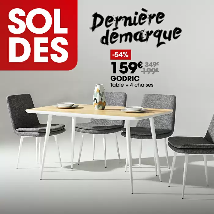 Ensemble table + 4 chaises GODRIC en solde