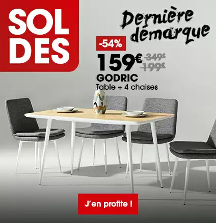 Ensemble table + 4 chaises GODRIC en solde