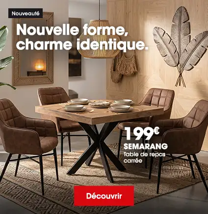 Table de repas carr�e en manguier massif et m�tal SEMARANG