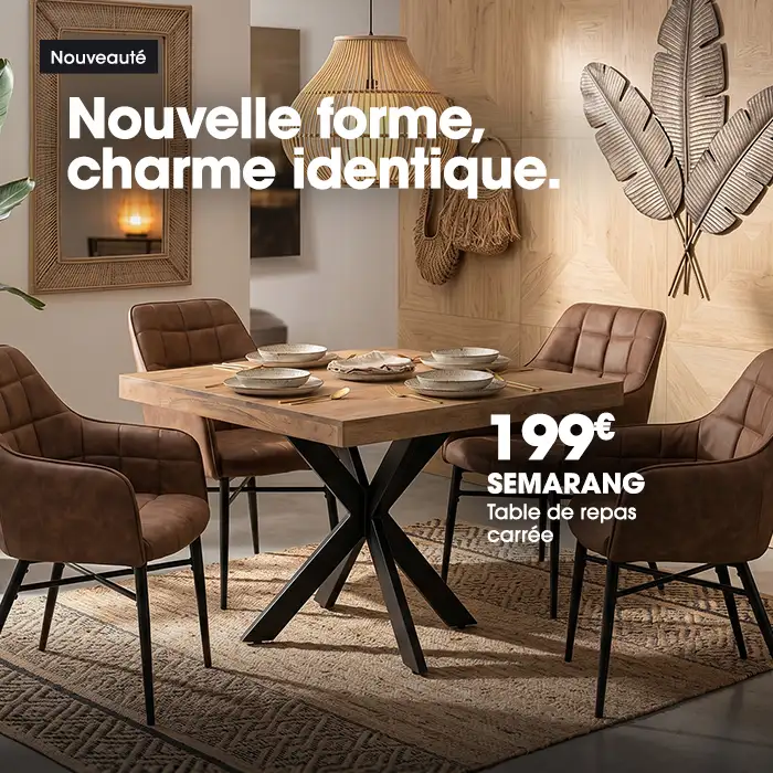 Table de repas carr�e en manguier massif et m�tal SEMARANG