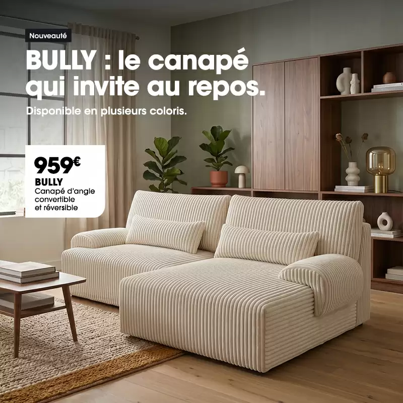 Canap� d'angle convertible et r�versible en tissu beige BULLY