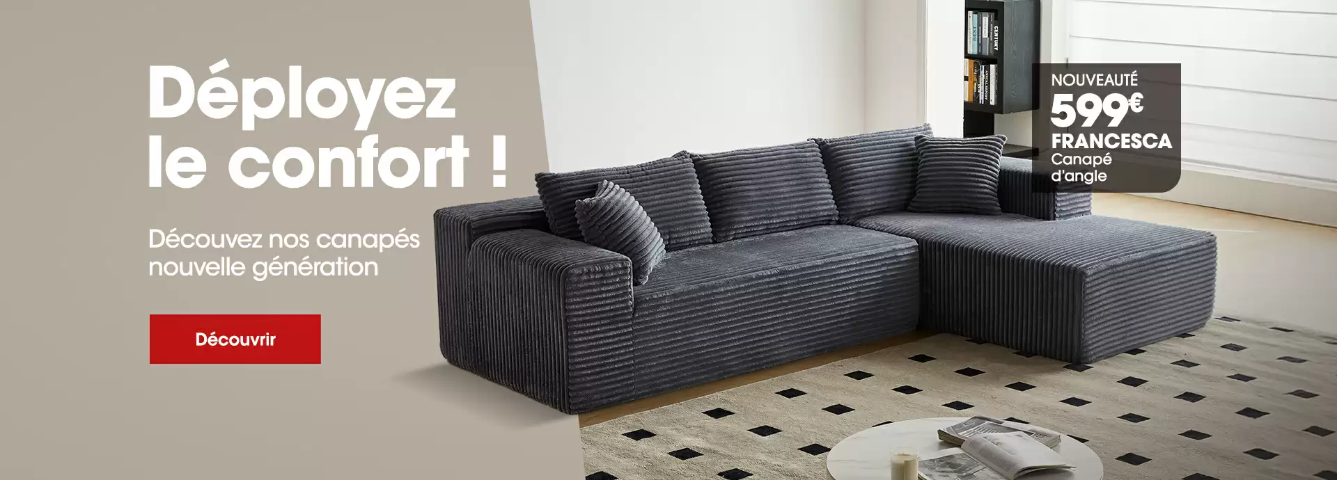 Nouveau canap� d'angle en tissu gris FRANCESCA livr� compress�