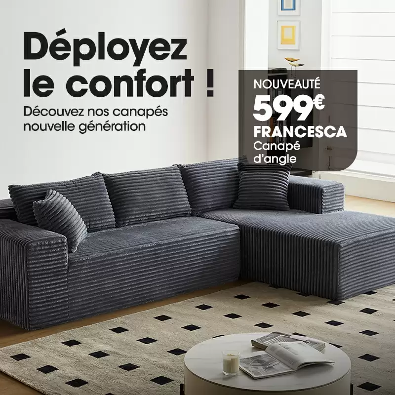 Nouveau canap� d'angle en tissu gris FRANCESCA livr� compress�