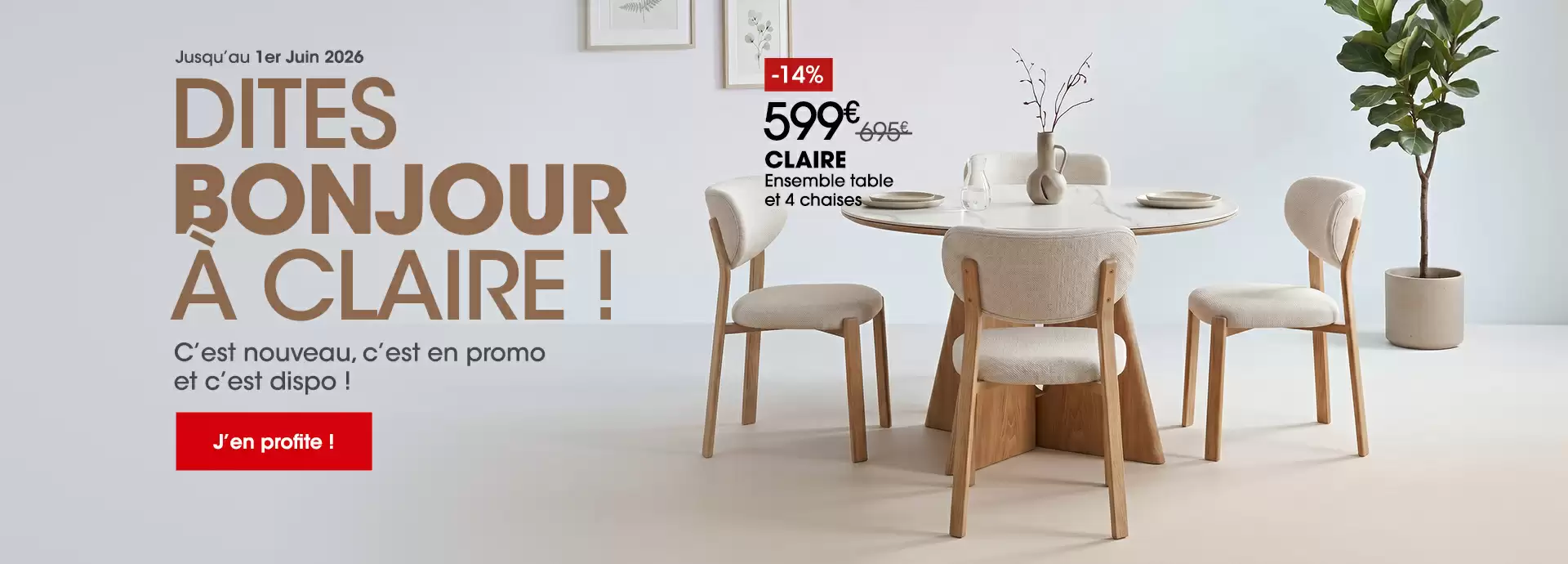 Ensemble table de repas ronde et 4 chaises en promo