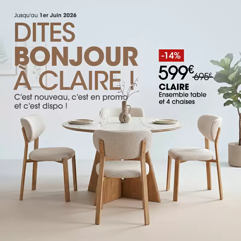Ensemble table de repas ronde et 4 chaises en promo