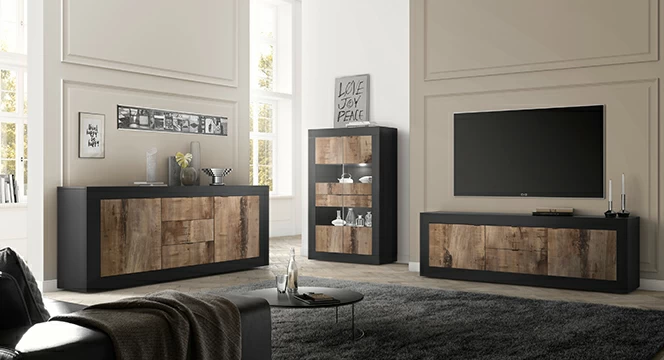 Grand meuble étagère noir design pas cher pour salon