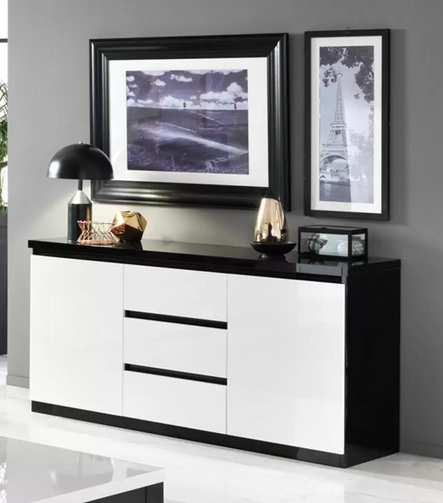 Meuble noir et blanc laqué sur mesure, meuble bas noir et blanc