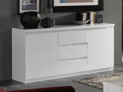 Bahut 2 portes 3 tiroirs Roma laqu blanc