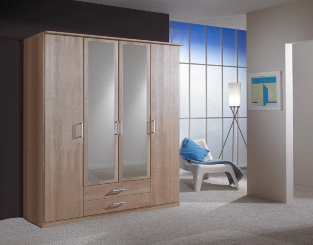 Armoire 4 portes dont 2 miroirs+2 tiroirs Oskar Chene