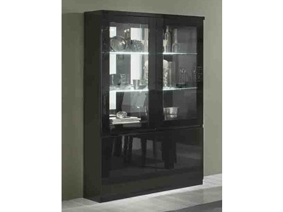 Armoire à vitrine - Aggloméré - Noir brillant - 120x30,5x70 cm