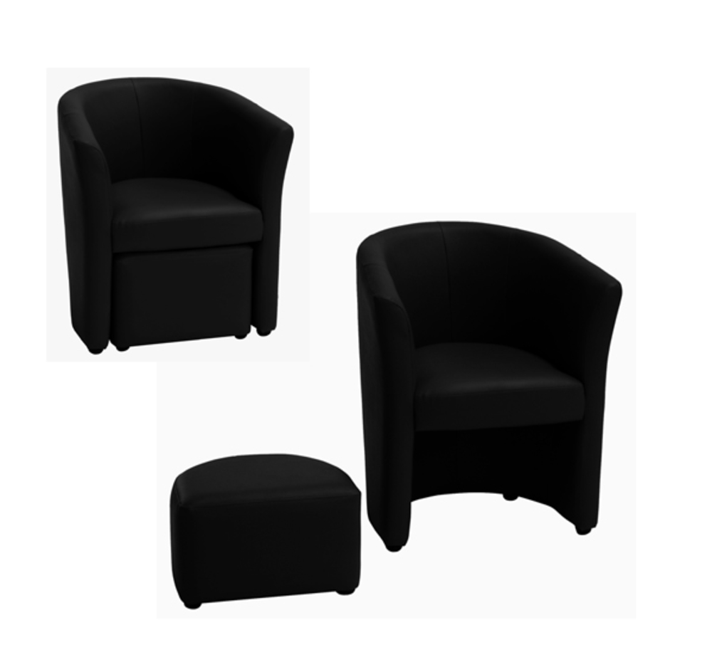 Fauteuils Club + Poufs Assortis - Velours Beige - Occasion