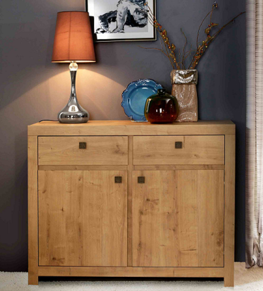 Bahut 2 portes 2 tiroirs Indigo salle a manger Chene clair