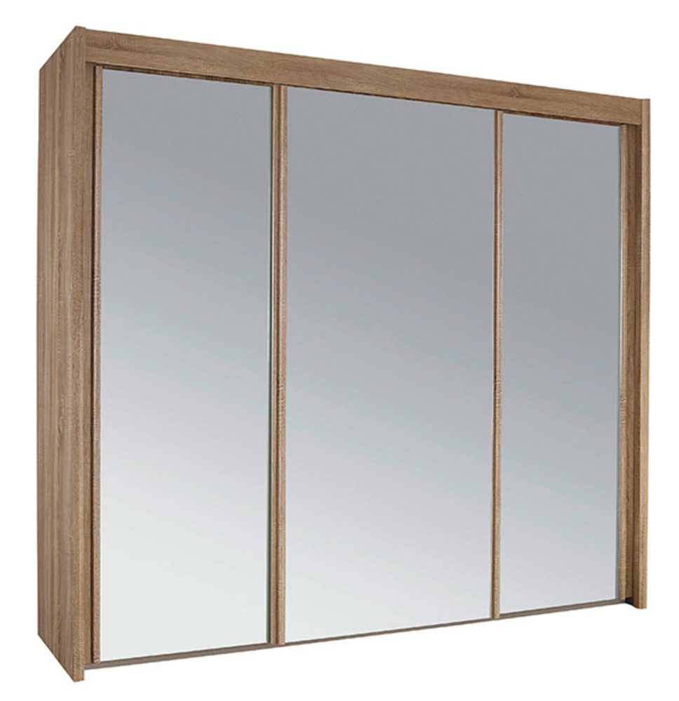Armoire 3 Portes Coulissantes Avec Miroirs 220x215cm | Blanc/chêne Stirling | Rangement Dressing, Chambre