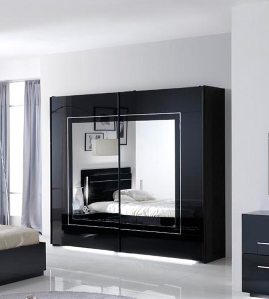 Armoire 2 portes coulissantes City laque noir chambre À coucher