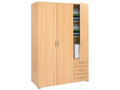 Armoire 3 Portes 3 Tiroirs Lol 3 Hetre