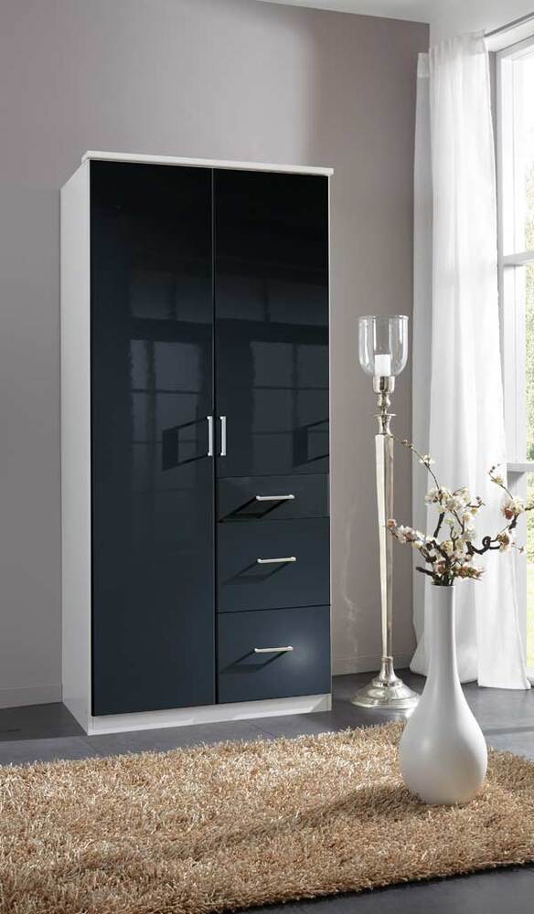 Armoire 2 portes 3 tiroirs Clack blanc/noir portes pleines Blanc/noir