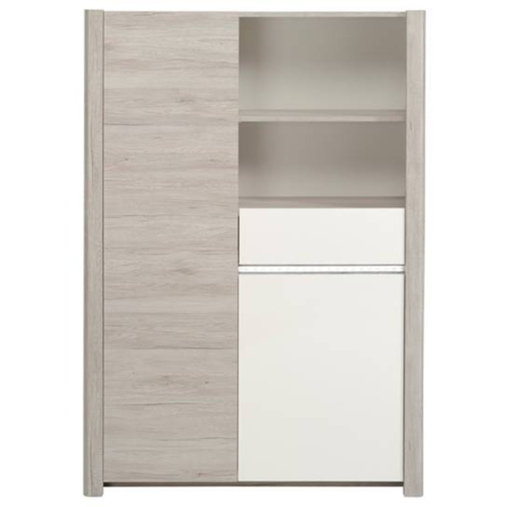 Bibliotheque 2 Portes 1 Tiroir Vilnus Chene Gris Blanc Brillant