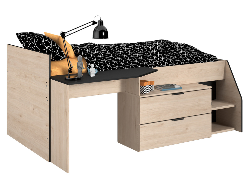 chambres enfants milky gris loft blanc l 135 x h 90 x p 203