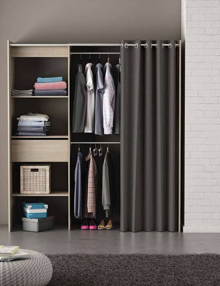 Kit placard extensible + rideau Chicago chene brosse