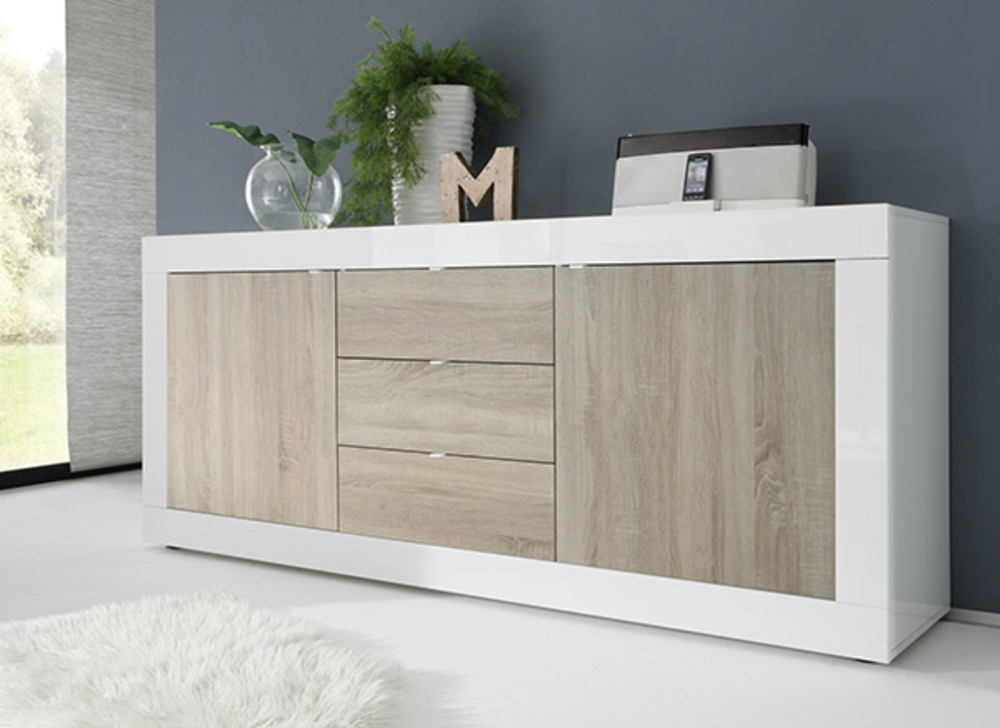 Buffet Pin Miel 2 Portes 2 Tiroirs 2 Niches Style Anglais L 101 H 90 P 42 cm - Beaux Meubles Pas Chers