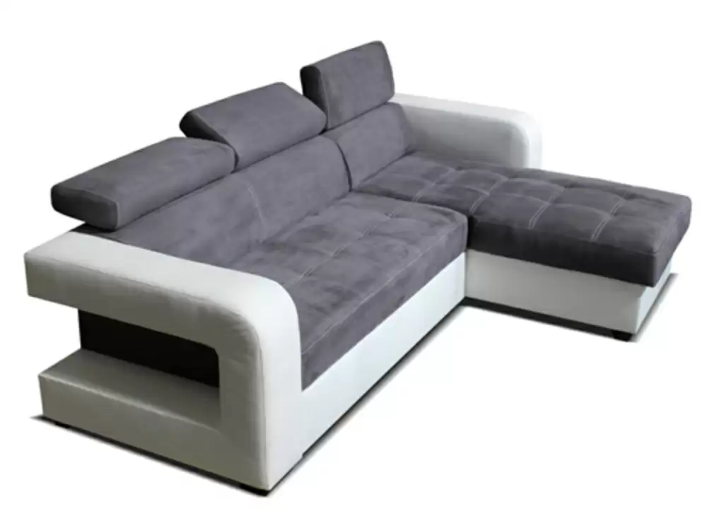 Canapé d'angle convertible bi-matière gris blanc SEVDA - Linea deco