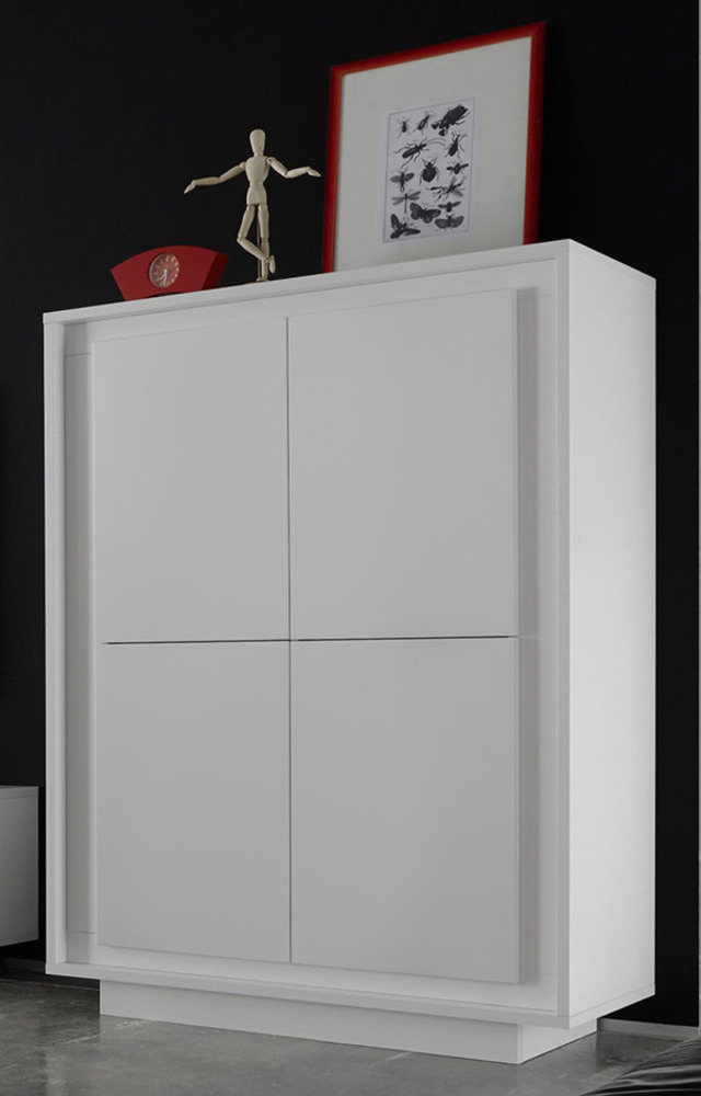 Buffet Blanc Moderne 160x38x80 Cm – 4 Portes Cintrées Surface Mate – Armoire Rangement Salon Chambre – Charge 80 Kg