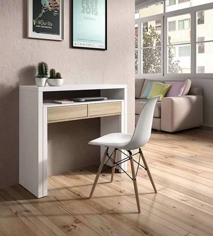 Bureau/console Alicia Blanc brillant/hetre L 98.5 X H 87.5 X P 36