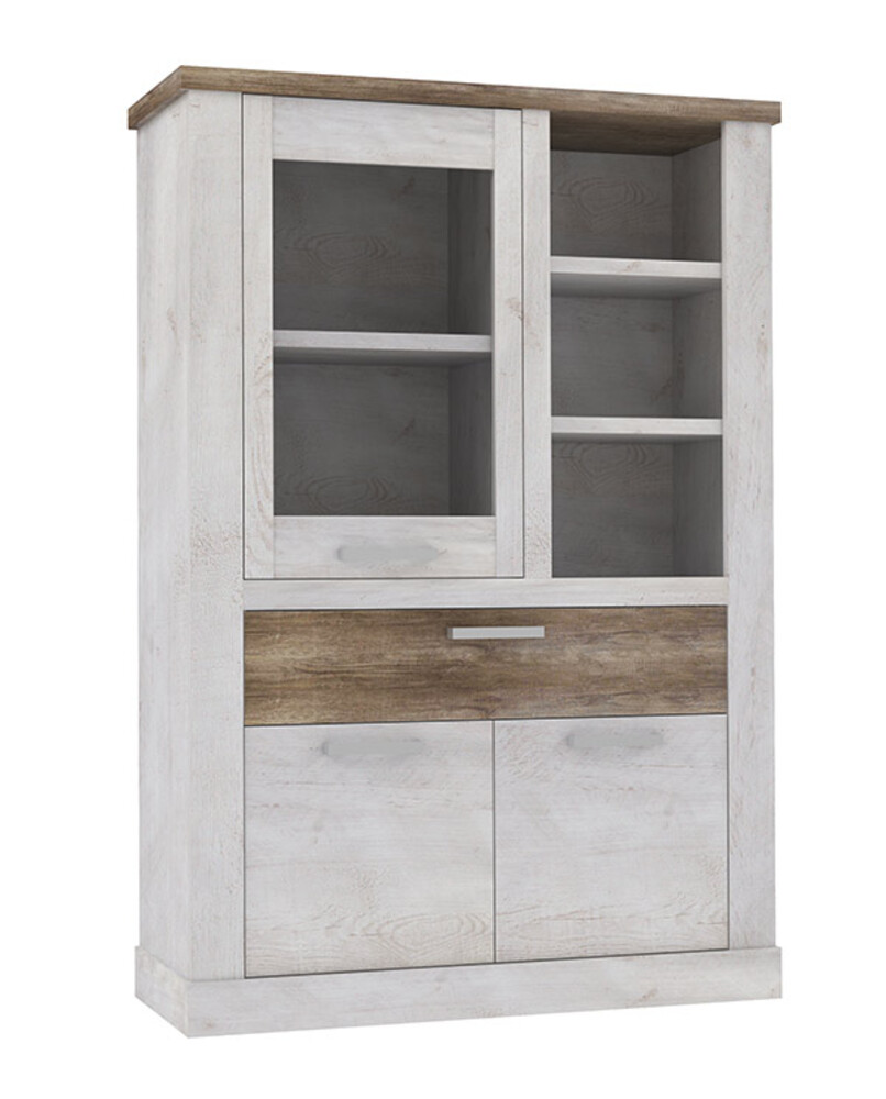 Vitrine Duro salle � manger pin blanc/chene antique
