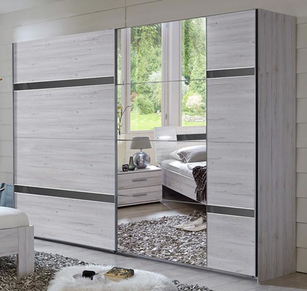 Armoire Nizza chene blanc/rechampis gris brillant Chene blanc/gris