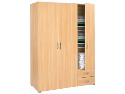 Armoire 3 Portes 2 Tiroirs Essentiel Hetre