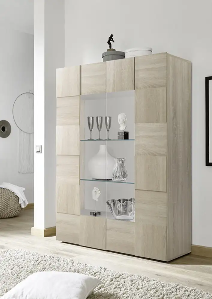 Vitrine 2 portes vitr�es Damier bois