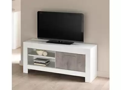 Meuble tv pm Modena laque blanc/bton