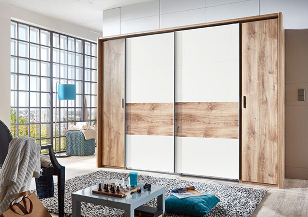 Armoire Portes Battantes Et Coulissantes Virgo Chene Poutre Blancl 225 X H 208 X P 65