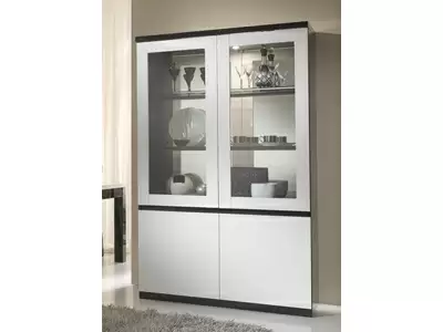 Vitrine 2 portes avec leds Roma laqu bicolore