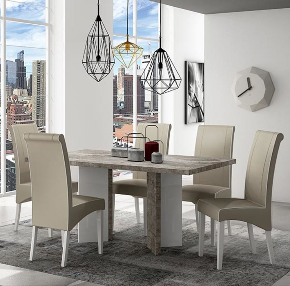 Table de repas fixe Treviso salle à manger Laqué blanc/ciment