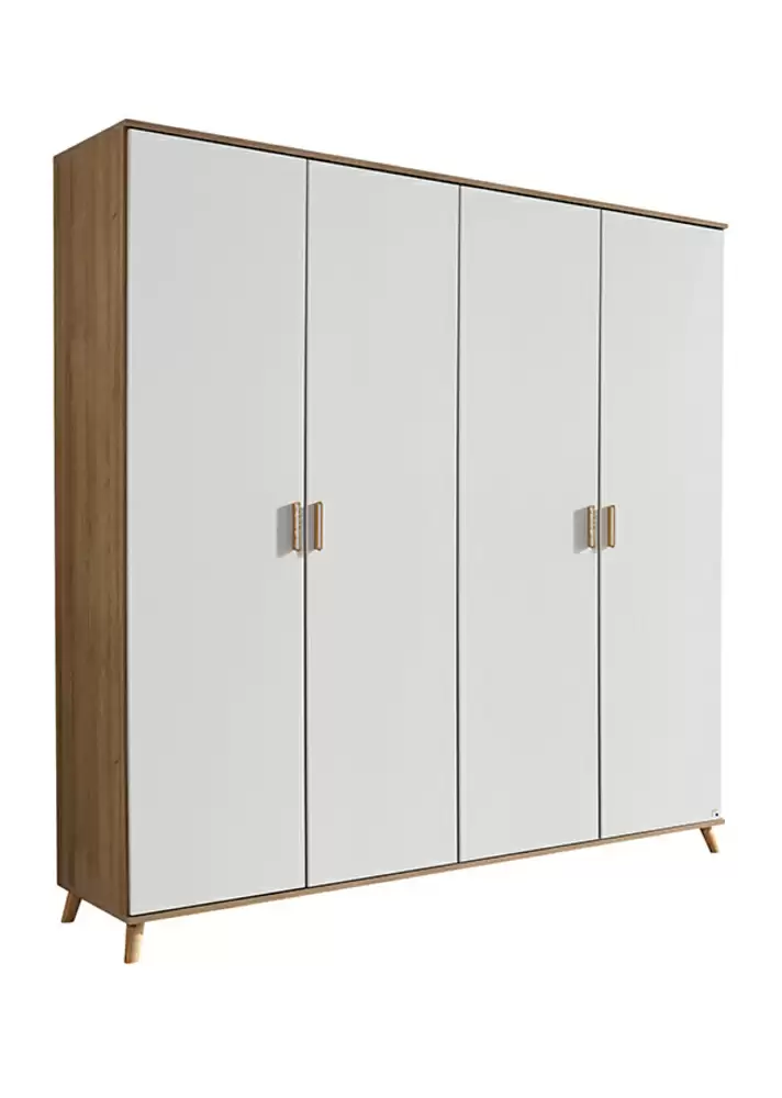 Armoire 4 portes Falun Chene/blanc