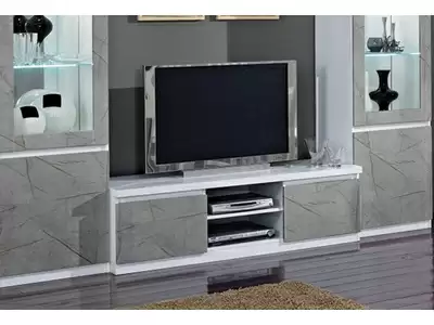 Meuble tv plasma Roma laqu blanc/marbr gris