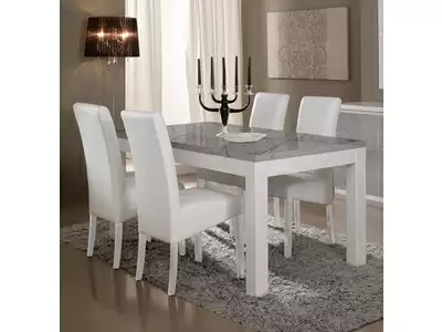 Table de repas Roma laqu blanc/marbr gris