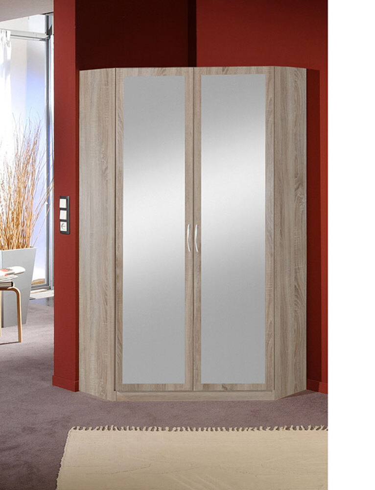 Armoire d'angle 2 portes miroirs Sprint chene Blanc