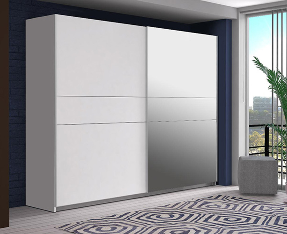 Armoire 2 portes coulissantes Winner plus Blanc/miroir L 220 X H 210 X P 61