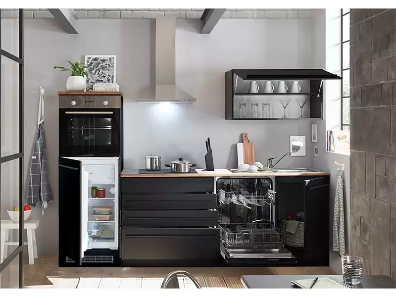 la Cuisine Contemporaine セット Cuisine en 280 cm Jazz Noir/chene