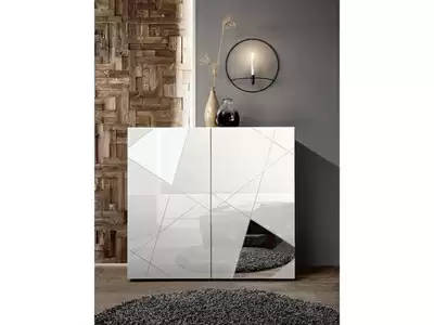 Meuble 2 portes Victoria laqu blanc brillant avec miroir