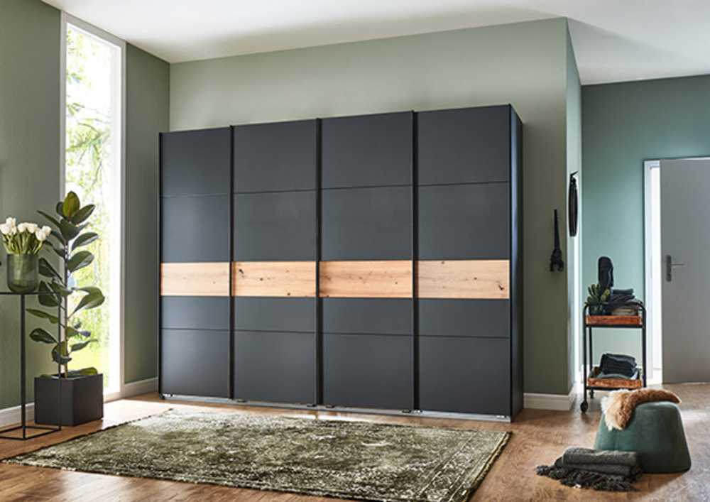 Armoire 4 portes coulissantes Brugge Graphite/chene