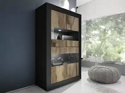 Vitrine 4 portes vitrs Costa noir/poirier