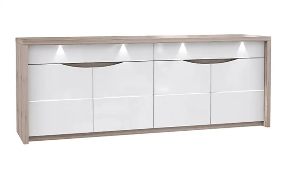 Bahut 4 portes et 2 tiroirs Saint tropez chene cendr�/blanc brillant