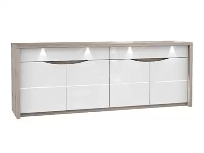 Bahut 4 portes et 2 tiroirs Saint tropez chene cendr/blanc brillant