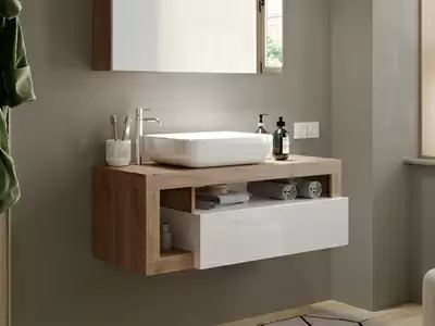 Meuble de salle de bain 1 tiroir 2 niches suspendu