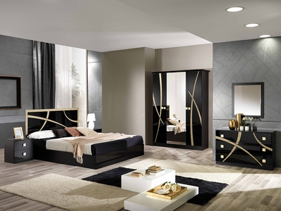 Chambre complète Milano noir/doré